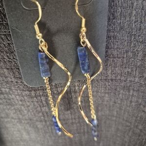 Lapis Lazuli Gold-tone Dangle Earrings